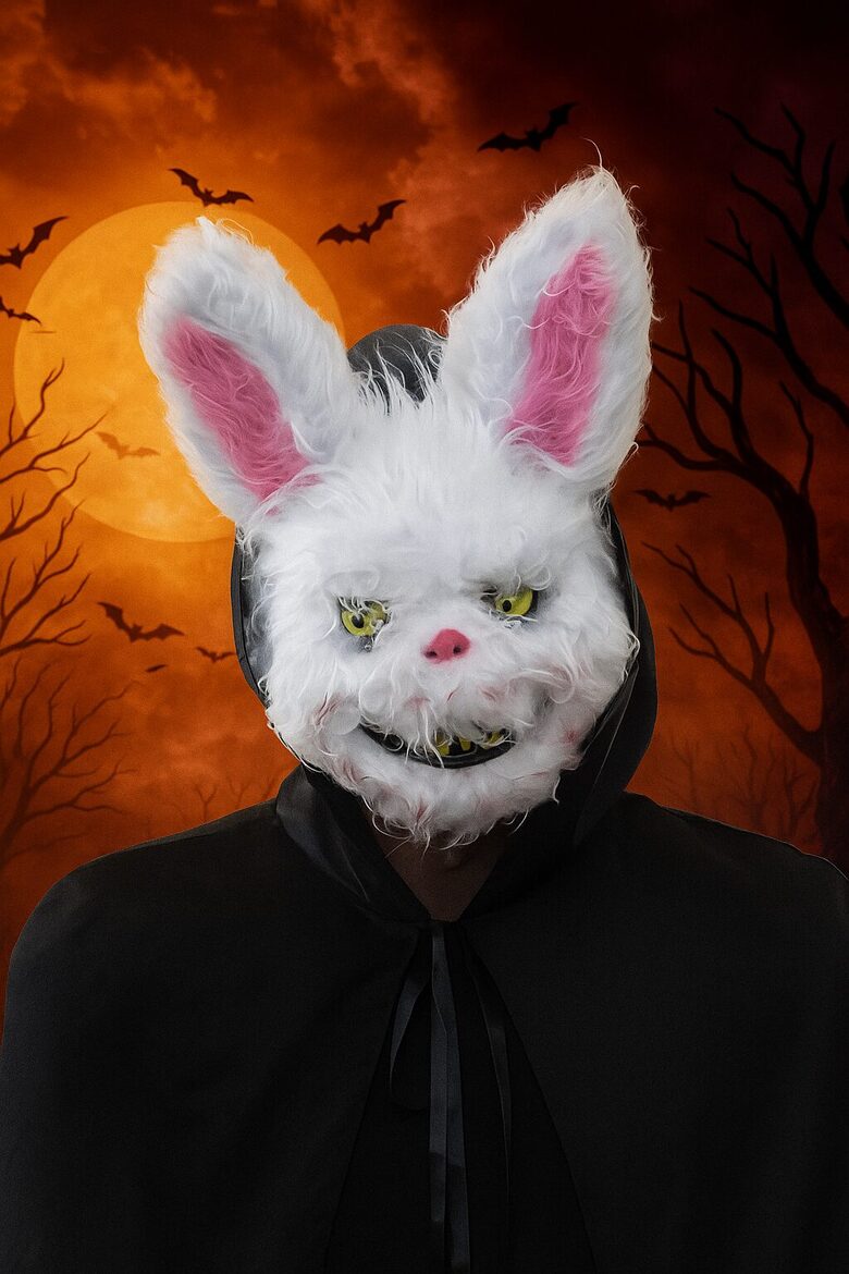 Helovīna maska - zaķa psihopāta sejas maska, truša spocīgā radība, psihopātu kostīmam